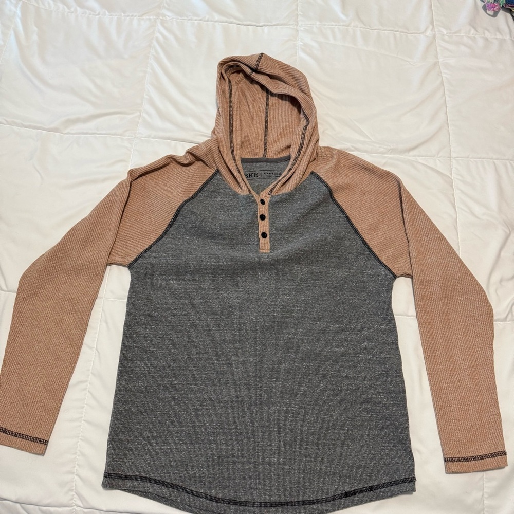 BKE Tan and Gray Button-Up Hoodie